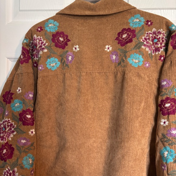 Savanna Jane Womens Corduroy Floral Embroidered Boho Chic Hippie Shacket Large - Picture 5 of 15